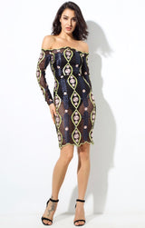 Shelly Black Bardot Long Sleeve Mesh Mini Dress - Fashion Genie Boutique