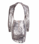 Sexy Sienna Silver Sequin Long Sleeve Mini Dress - Fashion Genie Boutique