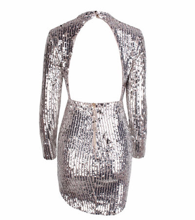 Sexy Sienna Silver Sequin Long Sleeve Mini Dress - Fashion Genie Boutique