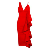 Avery Red Ruffle Midi Dress - Fashion Genie Boutique