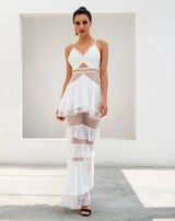 Tyra White Strappy Tiered Frill Maxi Dress - Fashion Genie Boutique