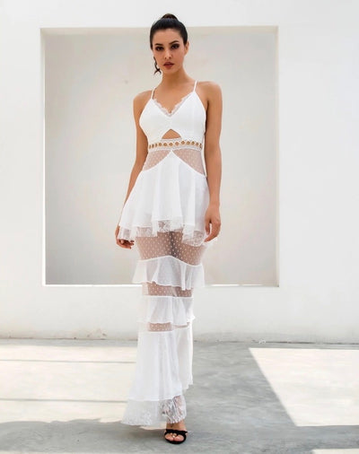 Tyra White Strappy Tiered Frill Maxi Dress - Fashion Genie Boutique