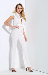 So Extra White Fringe Shoulder Jumpsuit - Fashion Genie Boutique