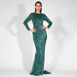 Never Enough Green Sequin Long Sleeve Sleeve Maxi Fishtail Dress - Fashion Genie Boutique
