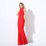 Glam Squad Red Crystal Embellished Fishtail Maxi Dress - Fashion Genie Boutique