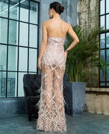 Light As A Feather Gold Strapless Feather Maxi Dress - Fashion Genie Boutique