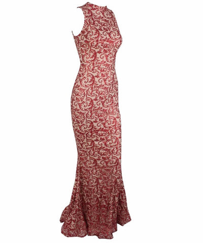 Modern Beauty Nude And Red Glitter Fishtail Maxi Dress - Fashion Genie Boutique