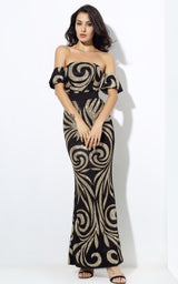 Senorita Black & Gold Glitter Embellished Bardot Maxi - Fashion Genie Boutique