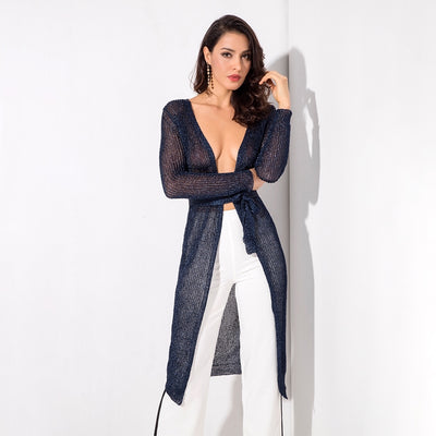 Graceful Ways Navy Glitter Knit Cardigan - Fashion Genie Boutique