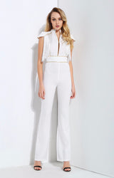 So Extra White Fringe Shoulder Jumpsuit - Fashion Genie Boutique