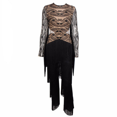Confessions Black Long Sleeved Tassel Fringed Jumpsuit - Fashion Genie Boutique
