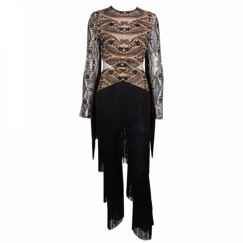 Confessions Black Long Sleeved Tassel Fringed Jumpsuit - Fashion Genie Boutique