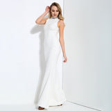 Glam Squad White Crystal Embellished Fishtail Maxi Dress - Fashion Genie Boutique