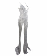 Iconic Silver Sequin Double Split Maxi Party Gown Dress - Fashion Genie Boutique