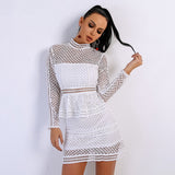Meisha White Crochet Long Sleeve Mini Dress - Fashion Genie Boutique