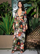 Floral Electric Black Multi Long Sleeve Floral Maxi Dress - Fashion Genie Boutique