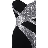 Dazzling Diva Black & Silver Strapless Sequin Maxi Gown Dress - Fashion Genie Boutique