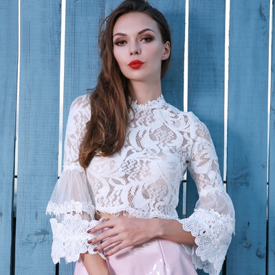 Lace and Love White Long Sleeve Crop Top - Fashion Genie Boutique