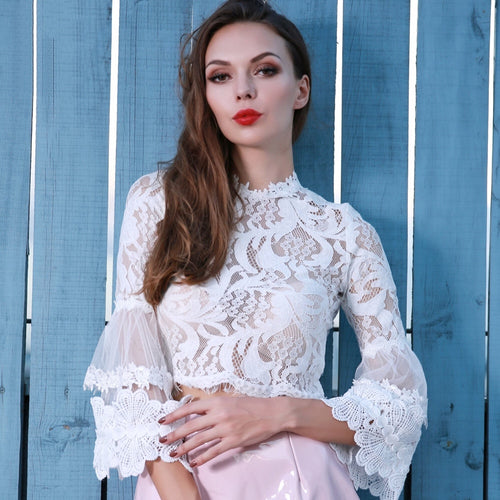 Lace and Love White Long Sleeve Crop Top - Fashion Genie Boutique