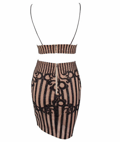 Mia Black & Nude Glitter Crop Top & Skirt Co-Ord - Fashion Genie Boutique
