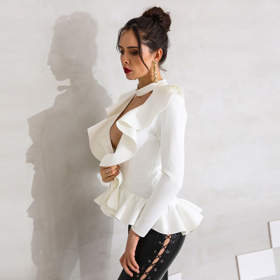 Our First Kiss White Frill Wrap Front Choker Top - Fashion Genie Boutique