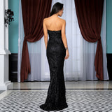 Win Me Over Black Glitter Feather Strapless Maxi Dress - Fashion Genie Boutique