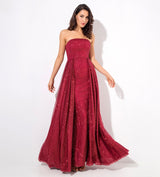 A Star Is Born Red Glitter Strapless Maxi Gown Dress - Fashion Genie Boutique