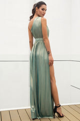 Dream Day Green Lace Asymmetric Satin Maxi Dress - Fashion Genie Boutique