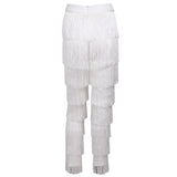 Ava White Fringe High Waisted Trousers - Fashion Genie Boutique