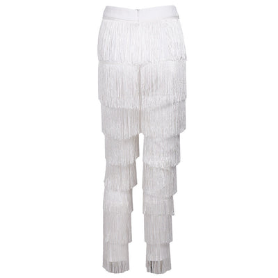 Ava White Fringe High Waisted Trousers - Fashion Genie Boutique