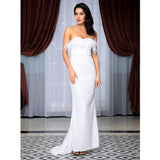Win Me Over White Glitter Feather Strapless Maxi Dress - Fashion Genie Boutique