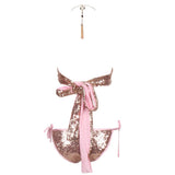 Olivia Rose Gold Sequin Choker Bikini Swimsuit - Fashion Genie Boutique