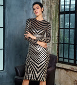 Forever Gold & Black Long Sleeve Sequin Midi Dress - Fashion Genie Boutique