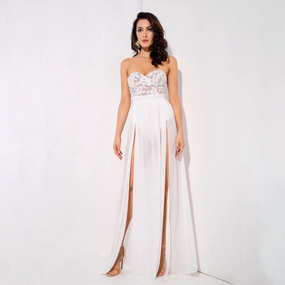 Phi Phi White Strapless Sequin Floaty Maxi Dress - Fashion Genie Boutique