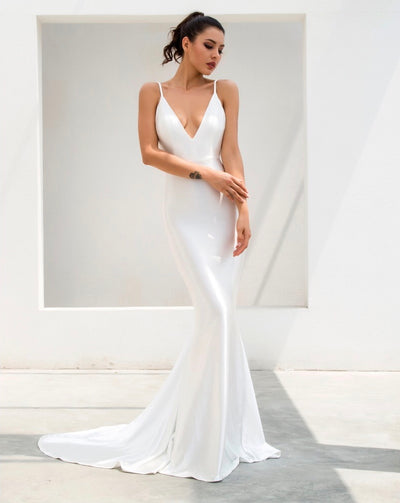 In Your Dreams White Maxi Satin Gown Dress - Fashion Genie Boutique