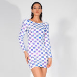 Check Mate White Iridescent Sequin Long Sleeve Dress - Fashion Genie Boutique
