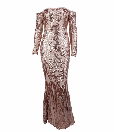 Invite To Shine Rose Gold Bardot Sequin Maxi Dress - Fashion Genie Boutique