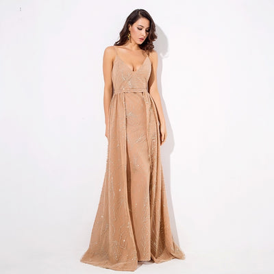 Magic Hour Gold Glitter Detatchable Maxi Gown Dress - Fashion Genie Boutique