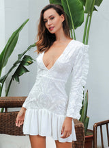 Tongue N Cheek White Long Sleeve Ruffle Mini Dress - Fashion Genie Boutique
