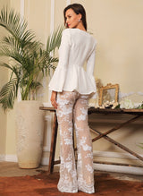 Little Wonder White Sequin Mesh High Waisted Trousers - Fashion Genie Boutique