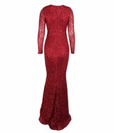 Spellbound Red Glitter Fishtail Long Sleeve Maxi Dress - Fashion Genie Boutique