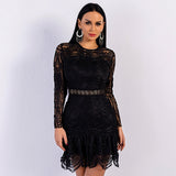 Jinx Black Crochet Long Sleeve Mini Dress - Fashion Genie Boutique