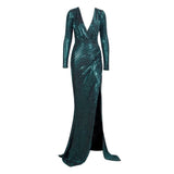City Of Love Green Plunge Sequin Long Sleeve Maxi - Fashion Genie Boutique