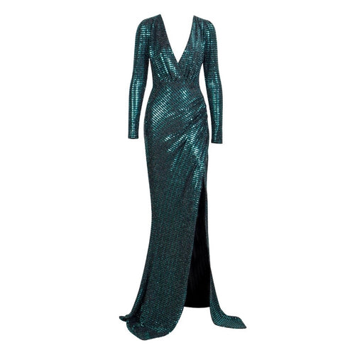 City Of Love Green Plunge Sequin Long Sleeve Maxi - Fashion Genie Boutique