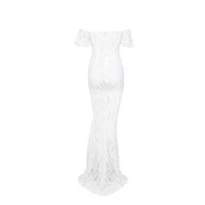 Hotline Black Bardot Lace Maxi Dress - Fashion Genie Boutique