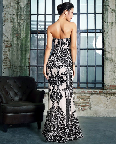 Godiva Black Strapless Sequin Maxi Fishtail Dress - Fashion Genie Boutique