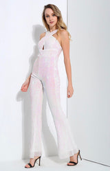Angel White Iridescent Sequin Jumpsuit - Fashion Genie Boutique