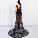 Embrace The Lace Black Plunge Maxi Dress - Fashion Genie Boutique