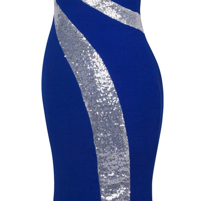Dazzling Diva Blue & Silver Strapless Sequin Maxi Gown Dress - Fashion Genie Boutique