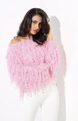 Heart Throb Pink Fluffy Fringe Jumper - Fashion Genie Boutique